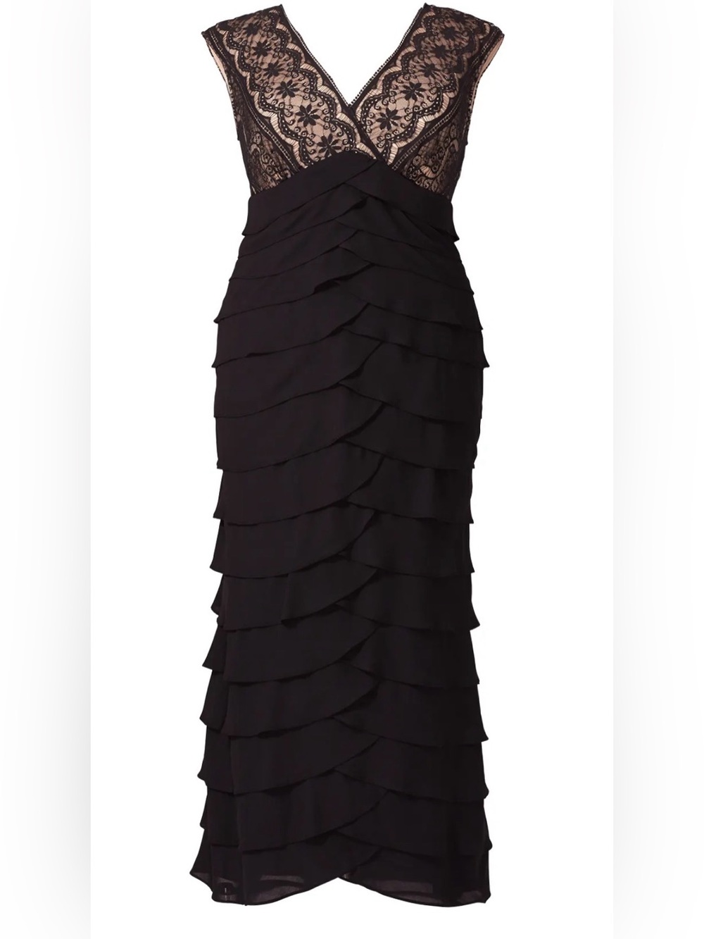 Adrianna Papell Boutique Black Lace Shutter Pleat Maxi Dress - Picture 3 of 9